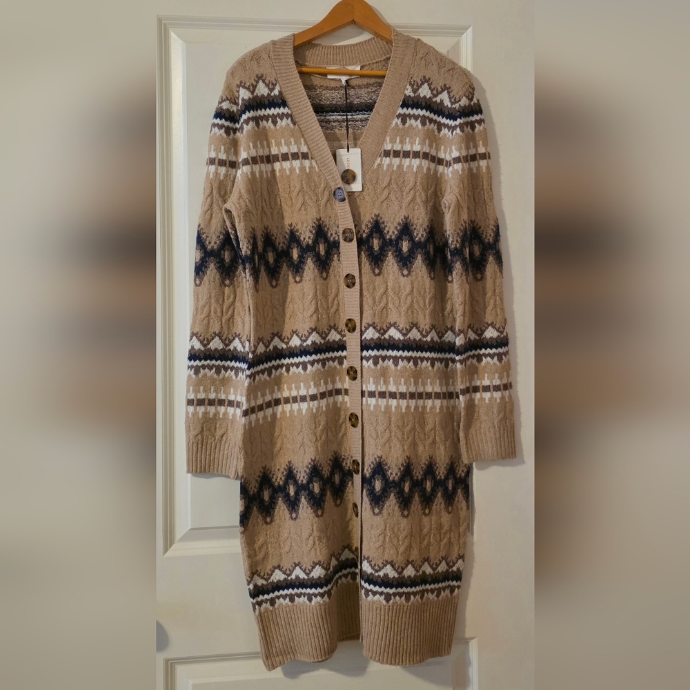 Lucky Brand Aztec Western Button Sweater Dress Womens M Cottage Core Fair Isle